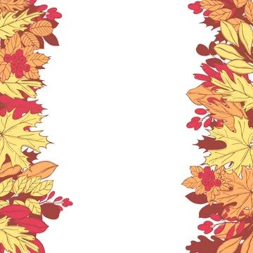 Vector background with hand drawn autumn leaves and berries.  Sketch illustra Stock Illustration