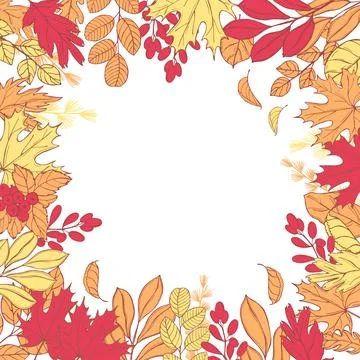 Vector background with hand drawn Autumn leaves and berries.  Sketch illustra Stock Illustration