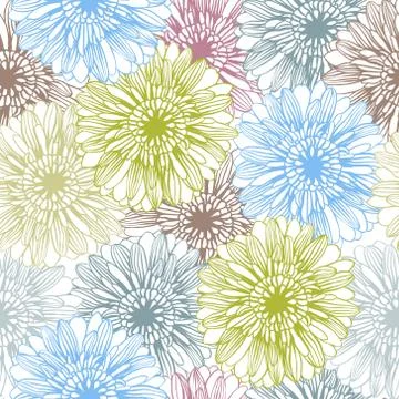 Vector background with hand drawn flowers. (Seamless Pattern) Stock Illustration