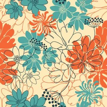 Vector background with hand drawn flowers. (Seamless Pattern) 스톡 일러스트