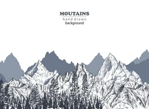 Vector background with hand drawn graphic mountain ranges Stock Illustration