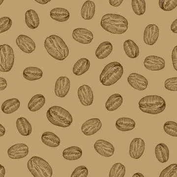 Vector background with hand drawn natural coffee beans. Natural vector patter Stock Illustration