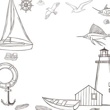 Vector  background with hand drawn nautical icon. Stock Illustration