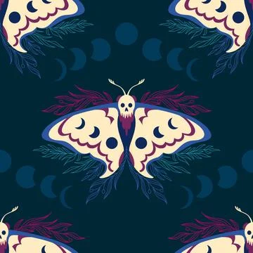 Vector background with hawk moth and phases of the moon Illustrazione stock