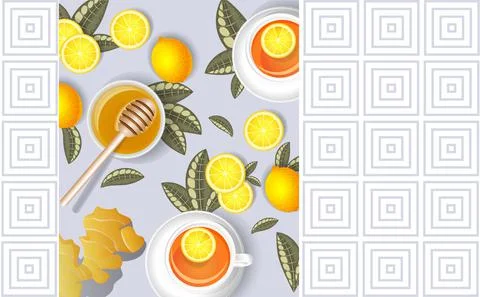 Vector background image of tea and lemons. The concept of preventive measures Stock Illustration