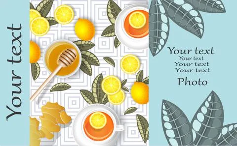 Vector background image of tea and lemons. The concept of preventive measures Stock Illustration