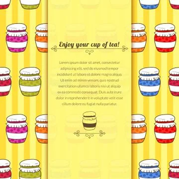 Vector background jars with jam in doodle style with space for text Stock Illustration