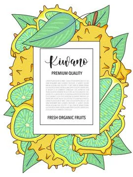 Vector background with kiwano, whole and pieces - Vector stock illustration Stock Illustration