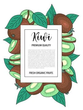Vector background with kiwi, whole and pieces - Card design with fruits Stock Illustration