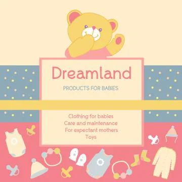 Vector background with a label products for babies. Advertising products for Stock Illustration