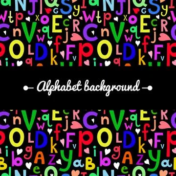 Vector background with latin letters of different sizes in a cartoon style Illustrazione stock