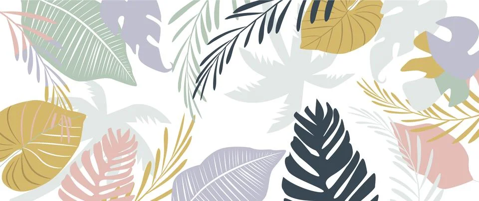 Vector background. Leaves in boho style. Tropical leaves. Perfect as a desi.. Stock Illustration