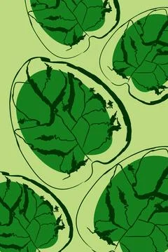 Vector. Background with leaves in a minimalism linear style  and abstract shapes Stock Illustration