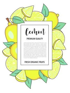 Vector background with lemon, whole and pieces - Card design with fruits Stock Illustration