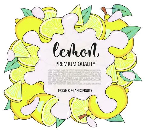 Vector background with lemon, whole and pieces - Splash of water or milk Stock Illustration