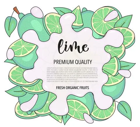 Vector background with lime, whole and pieces - Splash of water or milk Illustrazione stock