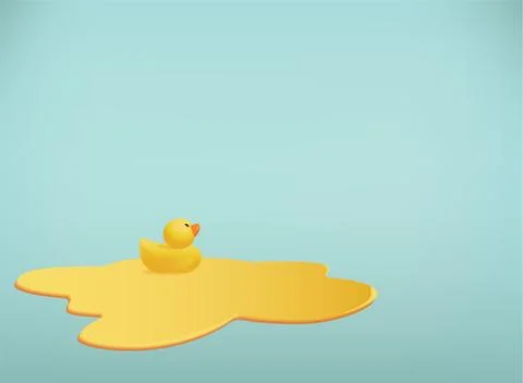Vector background with little rubber duck swimming in a puddle Illustrazione stock