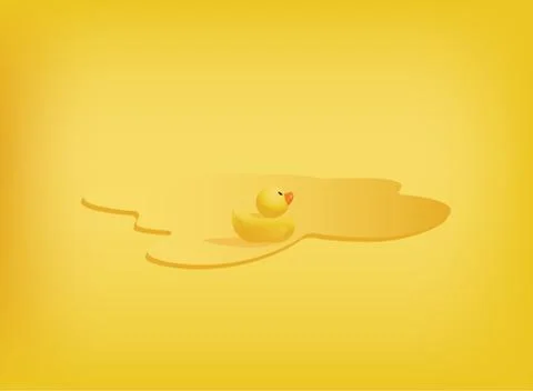 Vector background with little rubber duck swimming in a yellow puddle Stock-Illustration