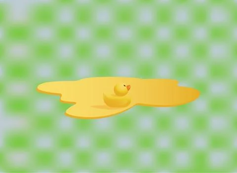 Vector background with little rubber duck swimming in a yellow puddle Stock Illustration