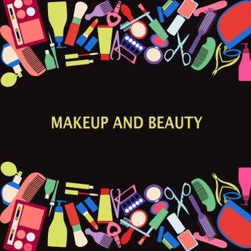 Vector background of MakeUp and beauty cosmetic Symbols. Stock Illustration