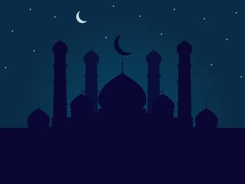 Vector background with mosques. Celebration of the Muslim holy month. Flat .. Stock Illustration