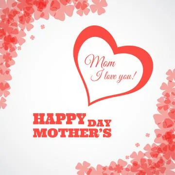Vector background for Mother's Day with red flowers, heart silhouette and tex Stock Illustration