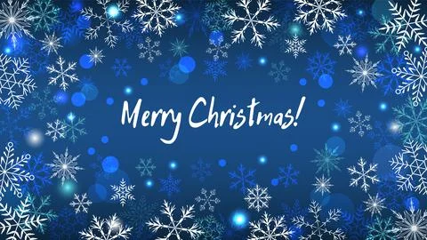 Vector background with multi-colored snowflakes on a blue background. Festive Stock Illustration