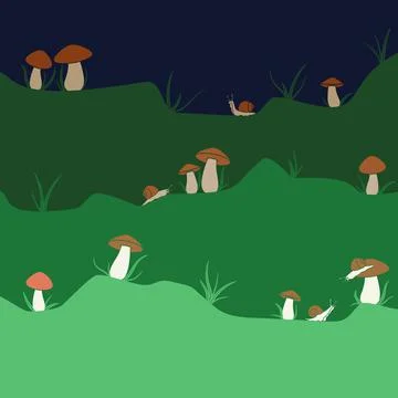 Vector background with mushrooms and snails. Stock Illustration