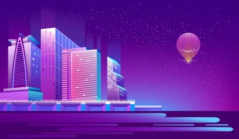 Vector background with night city in neon lights Ilustración de archivo