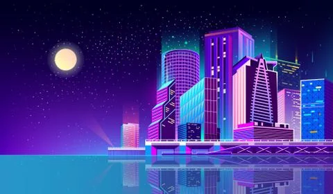 Vector background with night city in neon lights Stock-Illustration