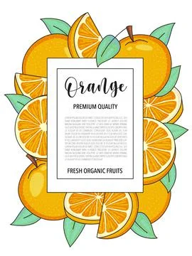 Vector background with orange, whole and pieces - Card design with fruits Illustrazione stock