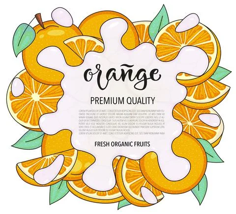 Vector background with orange, whole and pieces - Splash of water or milk Stock Illustration