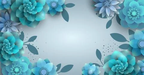 Vector background with paper blue flowers. Stock Illustration