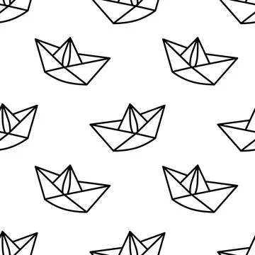Vector background with paper boats. Cute seamless pattern. Origami boat 스톡 일러스트