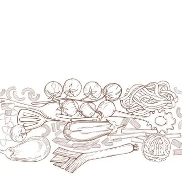 Vector background with  pasta and vegetables Stock Illustration