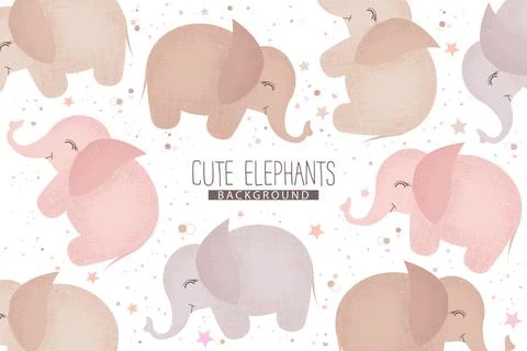 Vector background with pattern from cute hand drawn elephants isolated on whi Stock Illustration