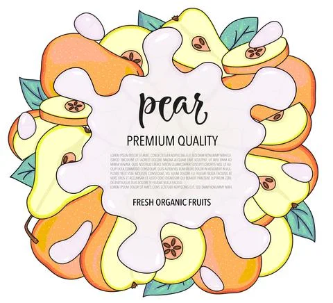 Vector background with pear, whole and pieces - Splash of water or milk Stock Illustration