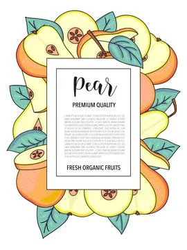 Vector background with pear, whole and pieces - Card design with fruits. Stock Illustration