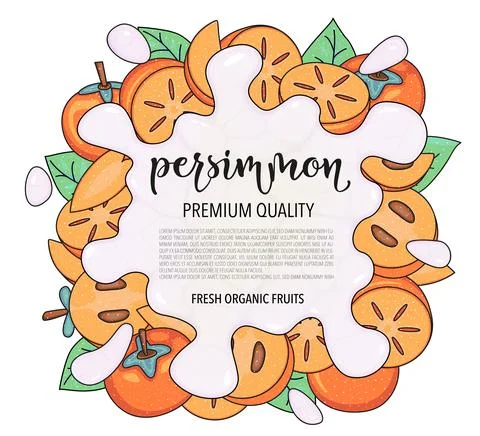 Vector background with persimmon, whole and pieces - Splash of water or milk Stock Illustration