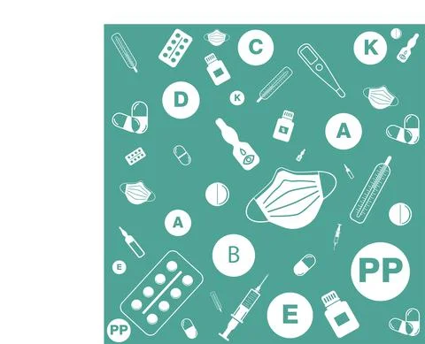 Vector background with pharmacy assortment icons. Stock Illustration