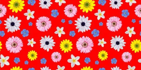 Vector Background pink with flower. Seamless simple floral pattern on a red b Stock Illustration