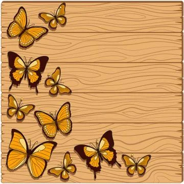 Vector background with planks, butterflies studs. Stock Illustration