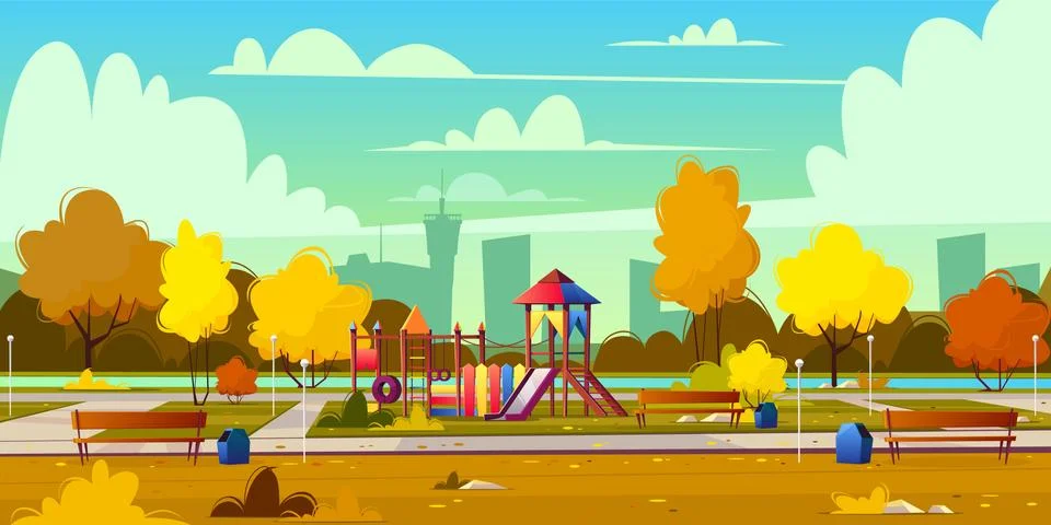 Vector background of playground in park, autumn Ilustração Stock
