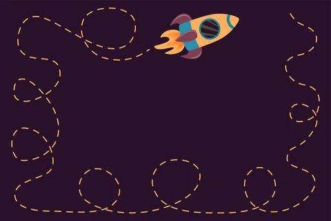Vector background with a rocket on a dark background in cartoon style. Illustrazione stock