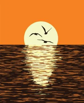Vector background of sea and evening sunset 库存插图