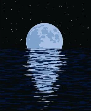 Vector background of sea and full moon at night Stock Illustration