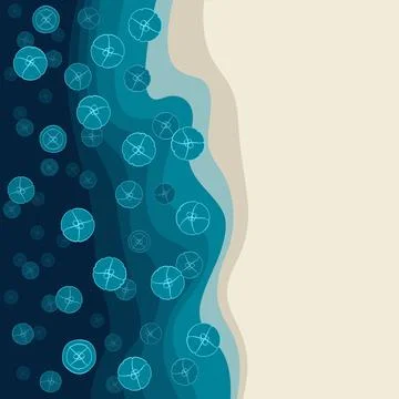 Vector background with the sea bottom and marine jellyfish in the water Stock Illustration