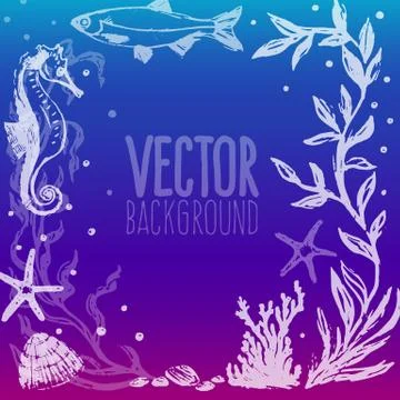 Vector background with sea life scene Stock Illustration