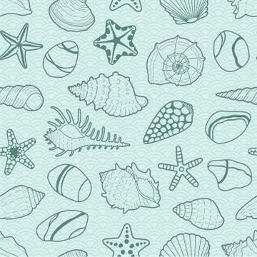 Vector background with sea shells, stars, stones Stock Illustration