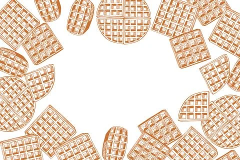 Vector background with sketch waffles. Stock Illustration
